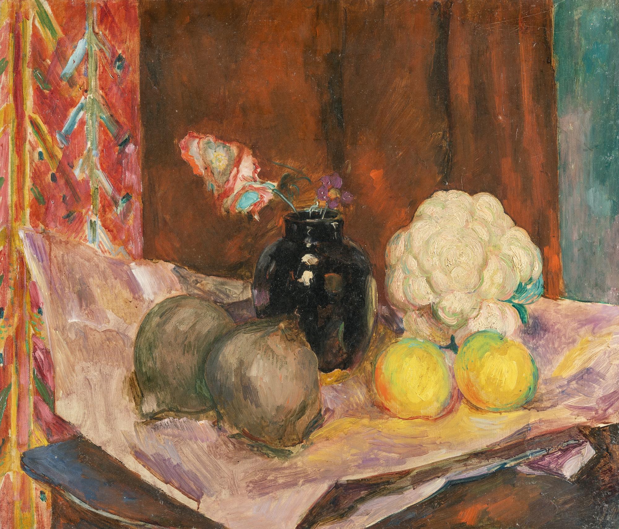 Walter Bondy - Stillleben mit Blumenkohl, gelben Früchten und Zwiebeln
