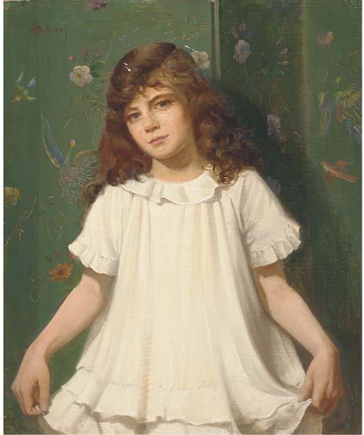 Walter Bonner Gash - Portrait of a girl, half-length, in a white dress
