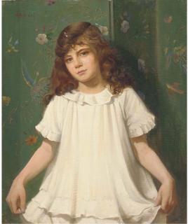 Walter Bonner Gash - Portrait of a girl, half-length, in a white dress