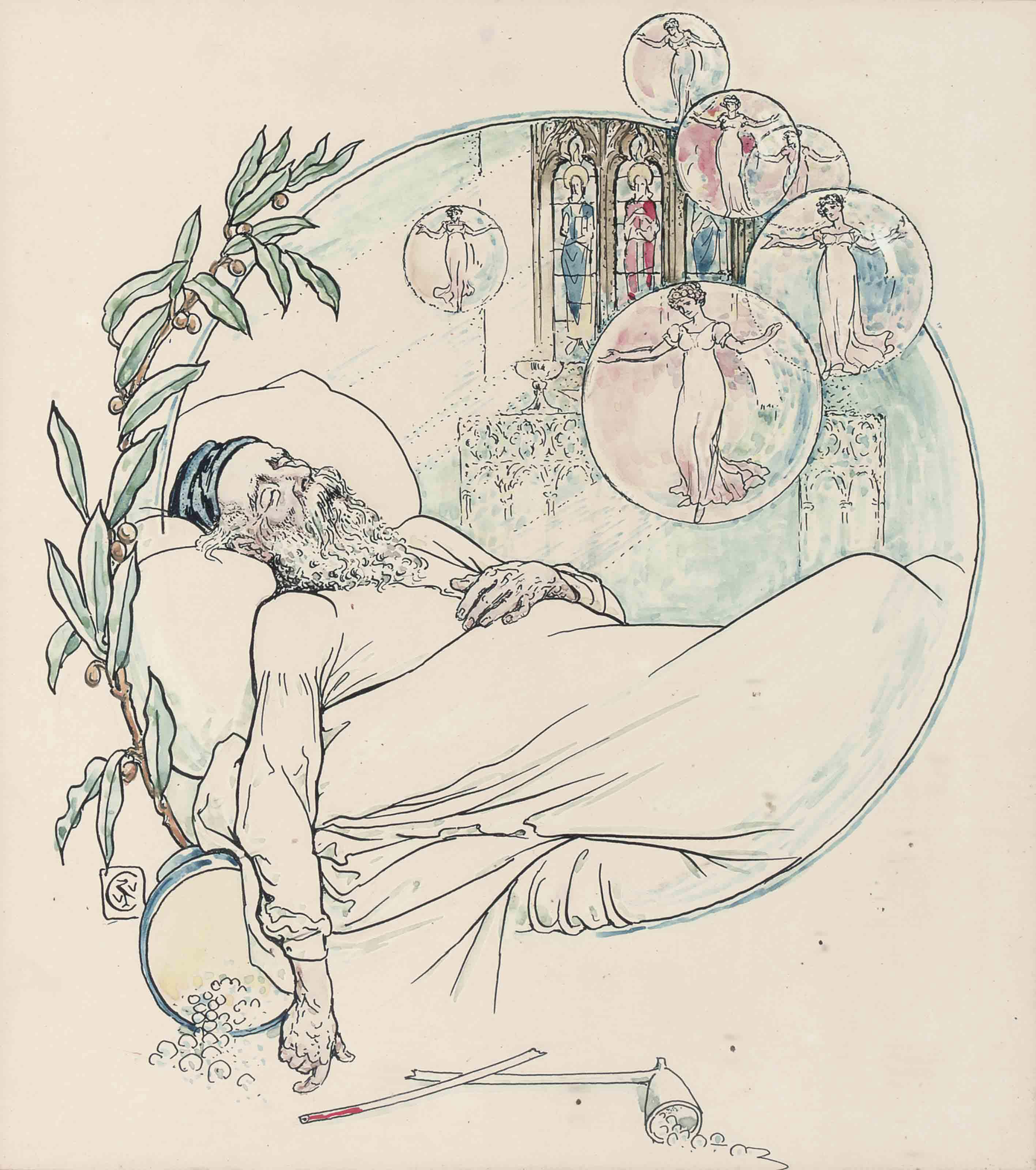 Walter Crane, R.W.S. - Five Illustrations For Arthur Kelly\'S The Rosebud And Other Tales - \'Soap Bubbles\' (One Illustrated)