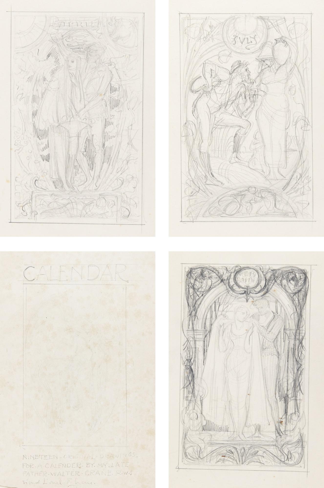 Walter Crane, R.W.S. - Five Preparatory Sketches For A Calendar For The Scottish Widows Fund