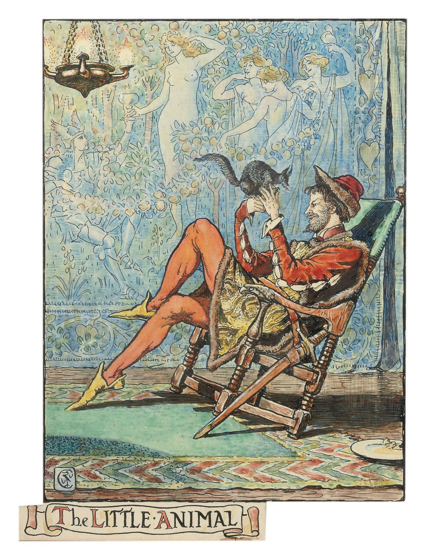 Walter Crane, R.W.S. - One illustration for Arthur Kelly\'s The Rosebud and Other Tales - \'The Little Animal\'