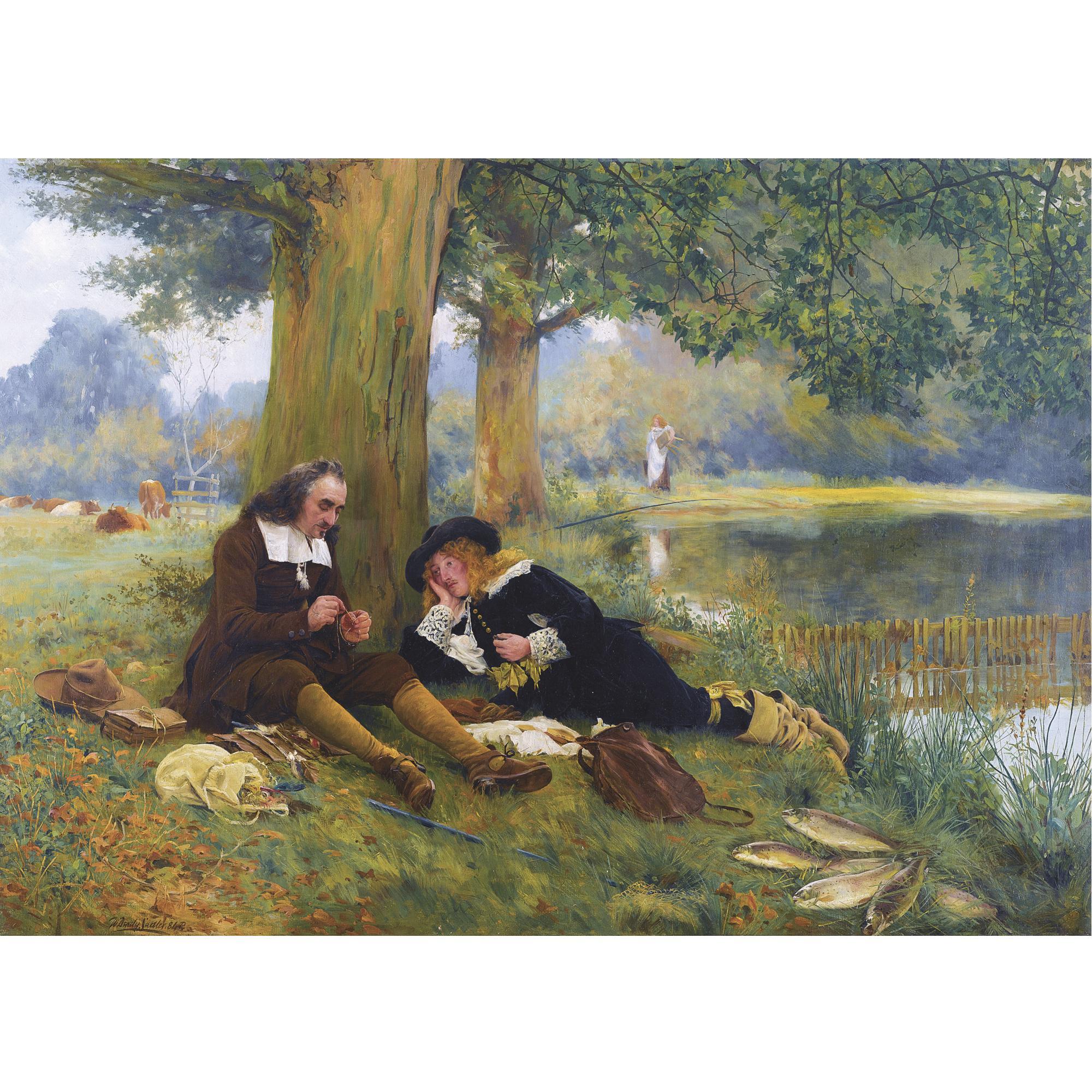 Walter Dendy Sadler - Tying A Fly - Izaak Walton And John Offley At The Water\'S Edge
