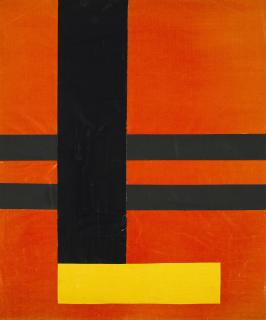 Walter Dexel - Collage auf rotem Grund