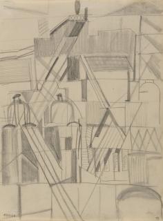 Walter Dexel - Drei Blätter: Stadtlandschaft. Lokomotive. Ohne Titel (Häuser)