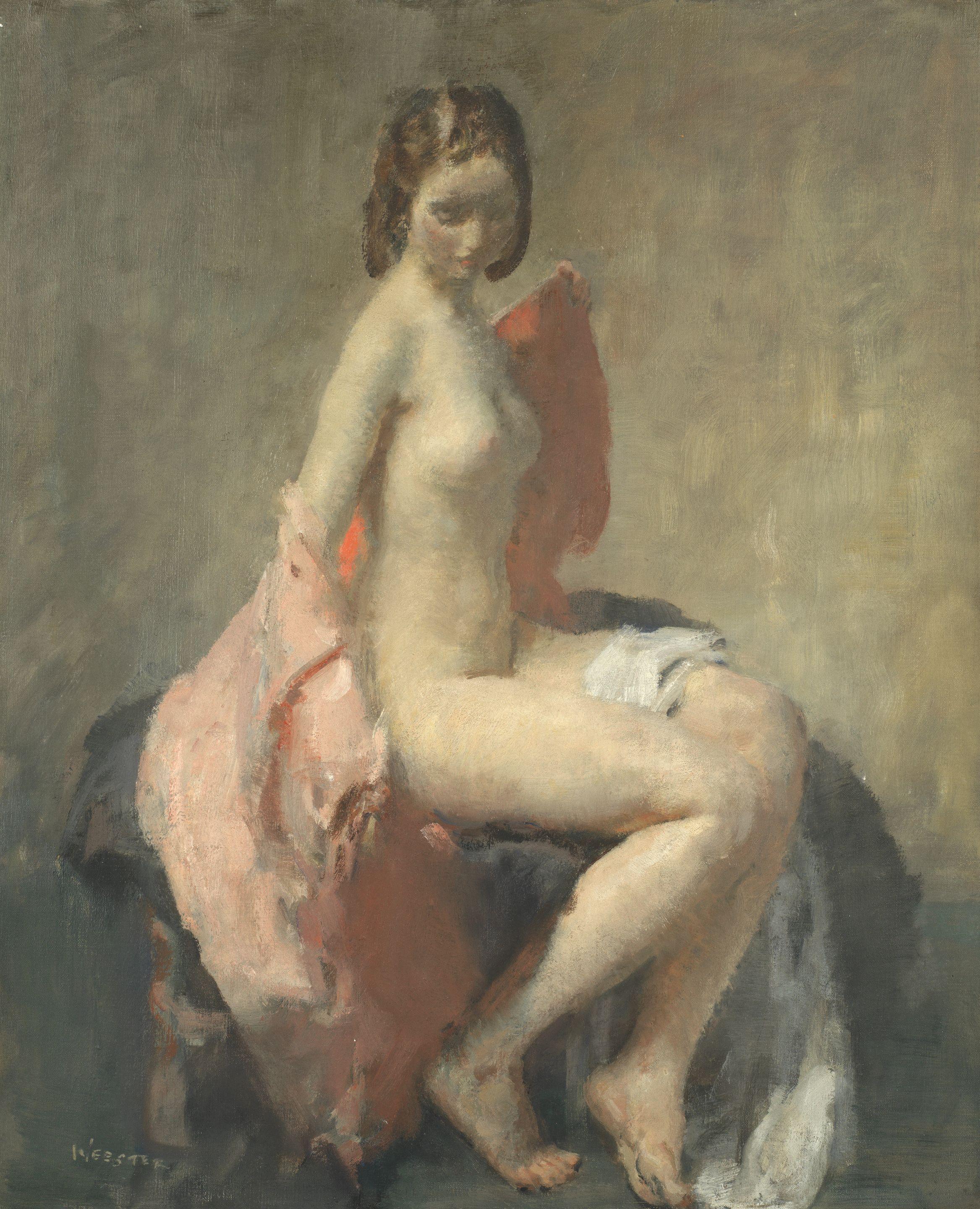 Walter Ernest Webster, RI, ROI - Nude with a red shawl