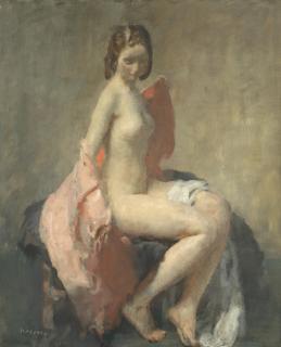 Walter Ernest Webster, RI, ROI - Nude with a red shawl