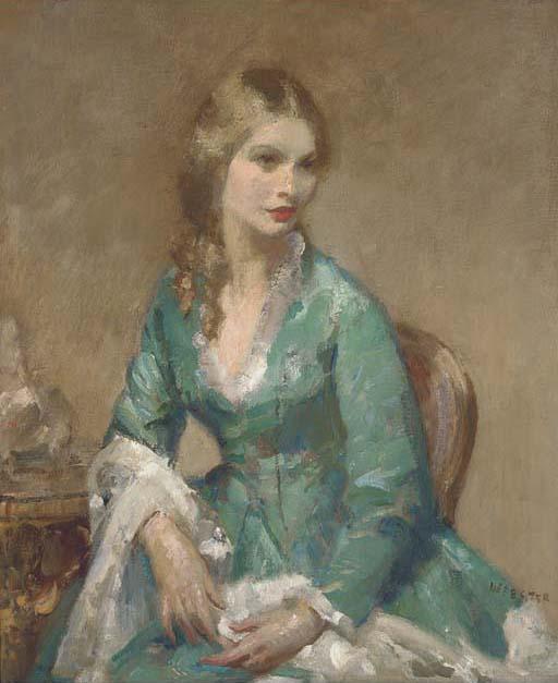 Walter Ernest Webster - Portrait of A Lady, Three-Quarter-Length Seated, In A Turquoise Dress