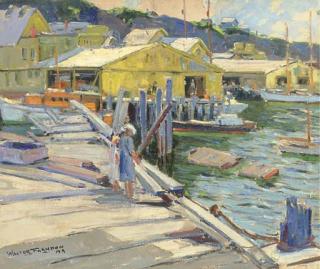 Walter Farndon - Figures Along A Dock