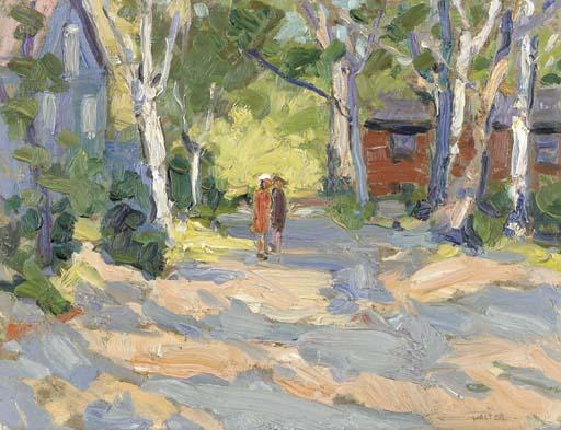 Walter Farndon - Figures on a path in a wooded landscape