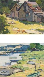 Walter Farndon - Summer By The Sea:   A Pair Of Paintings