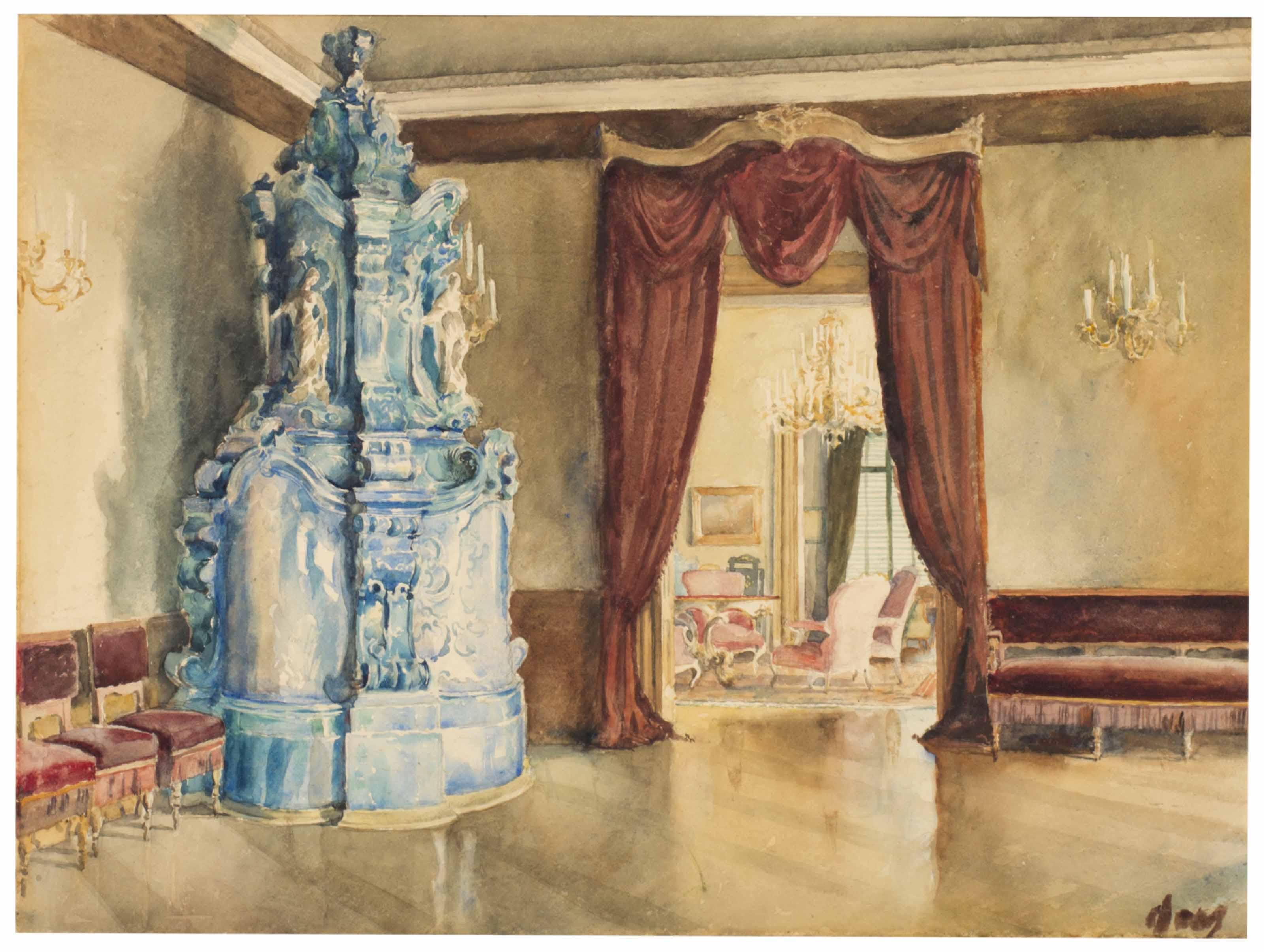 Walter Gay - Parlor with a blue tiled stove