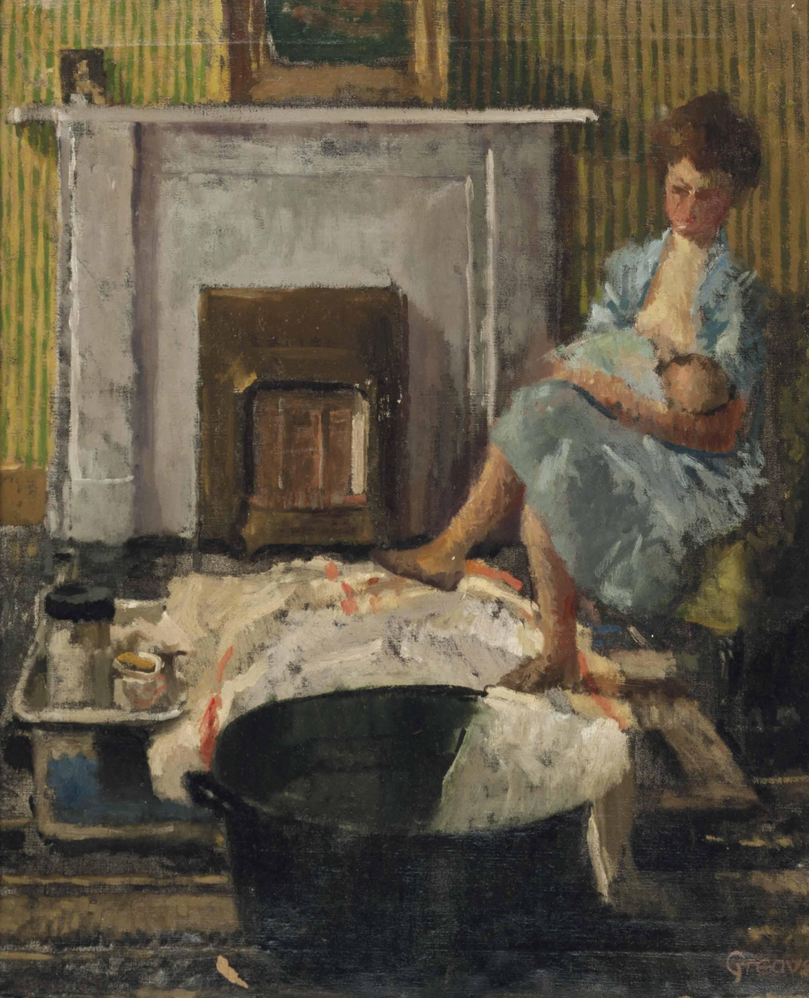 Walter Greaves - Nursing by a fireside