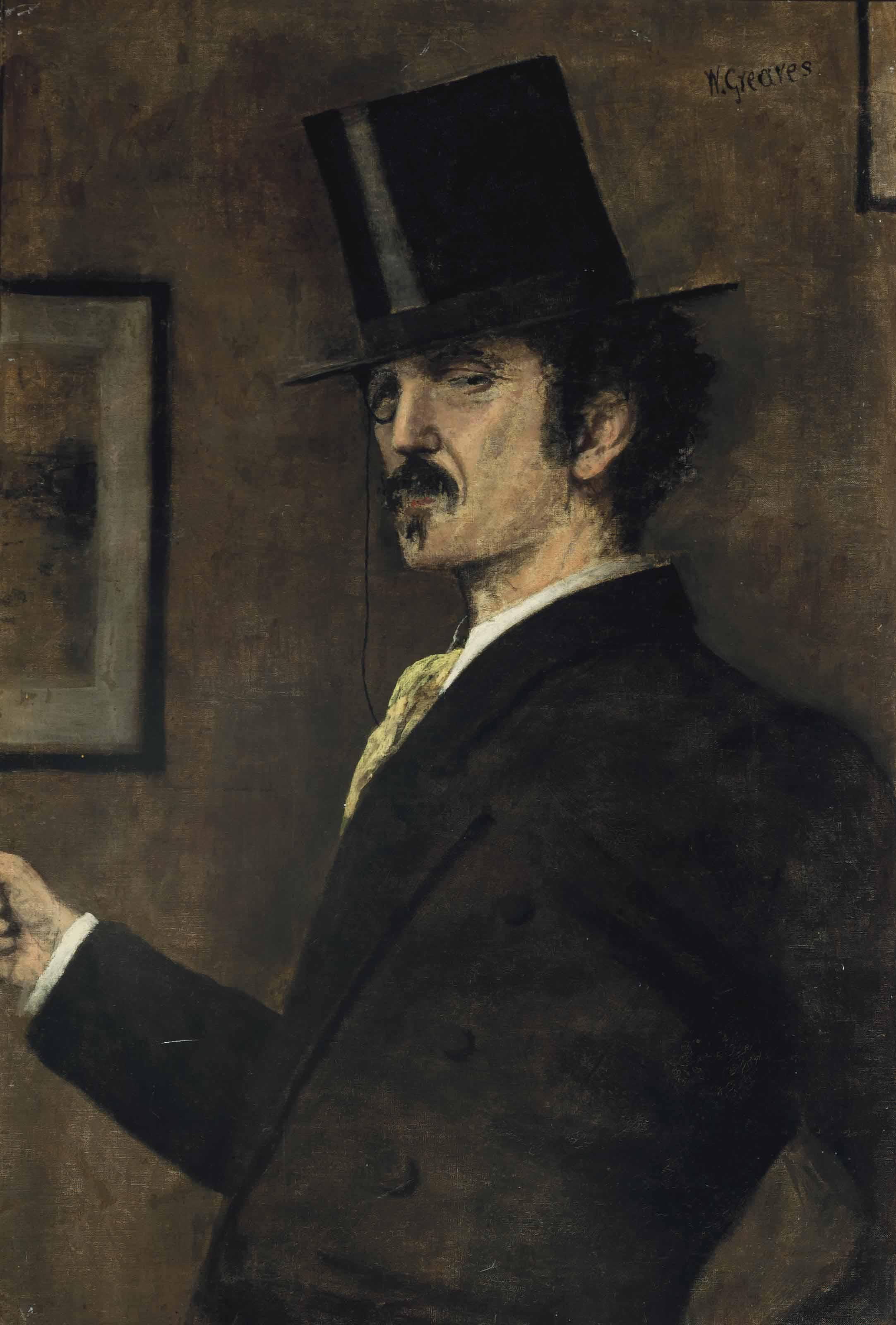 Walter Greaves - Portrait of Whistler, half-length, with monocle and top hat