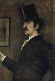 Walter Greaves - Portrait of Whistler, half-length, with monocle and top hat