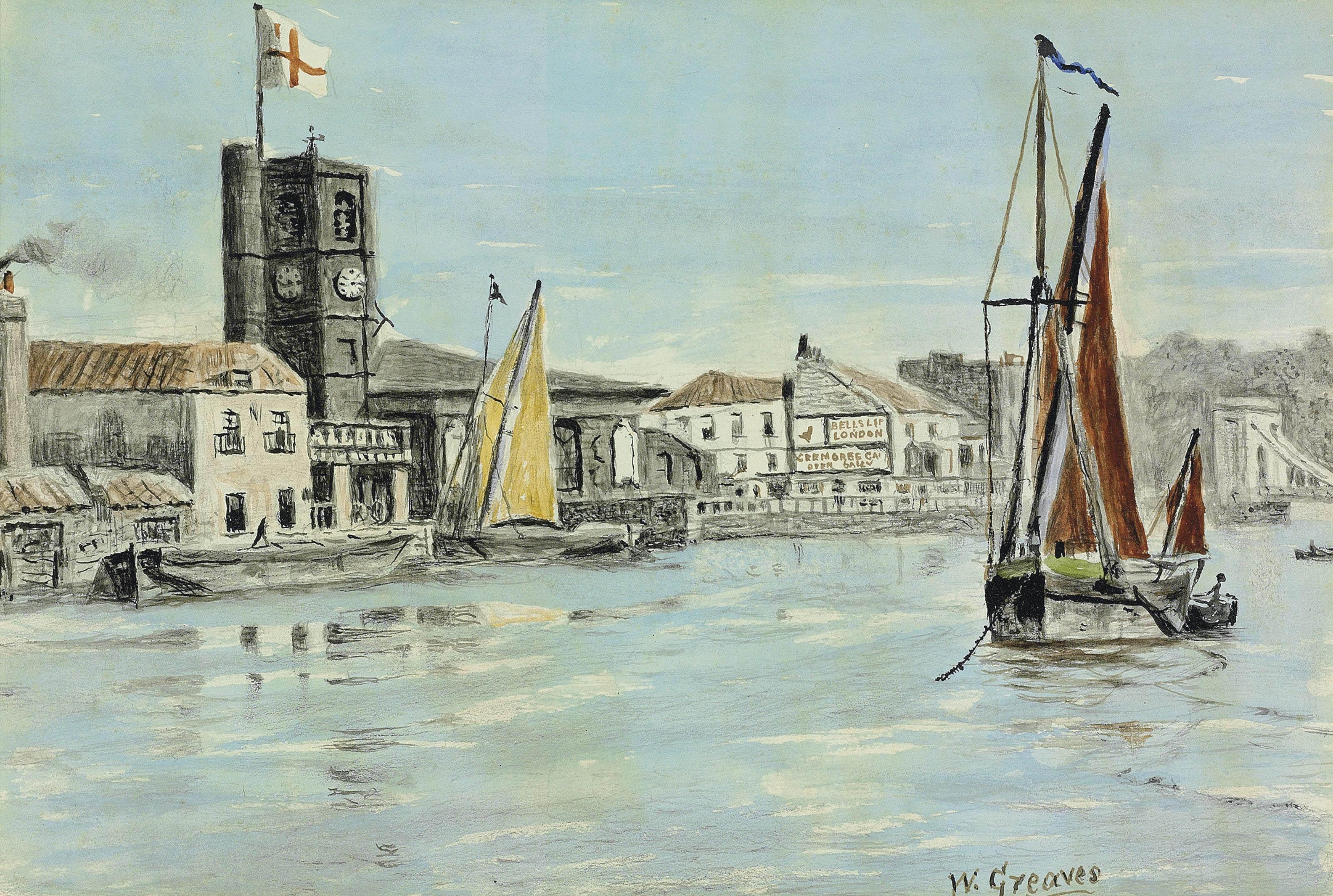Walter Greaves - View of Chelsea Old Church from across the River Thames at Chelsea Reach
