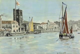 Walter Greaves - View of Chelsea Old Church from across the River Thames at Chelsea Reach