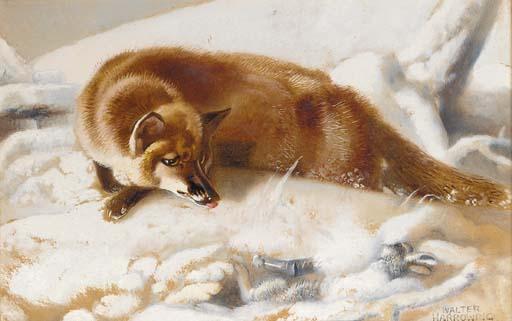 Walter Harrowing - A fox and hare in a snowy landscape