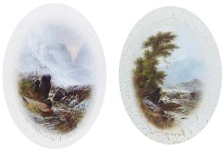 Walter Heath Williams - An angler by a mountain stream; and Rapids in a mountainous landscape, Llanberis