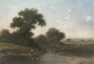 Walter Heath Williams - Boys fishing by a stream