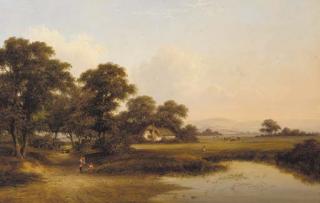 Walter Heath Williams - Children By A Pond In An Extensive Landscape