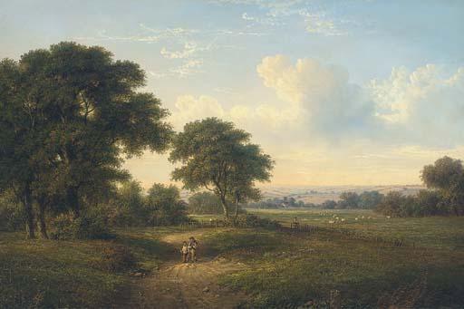 Walter Heath Williams - Figures On A Beaten Track, With A Shepherd And Flock Beyond