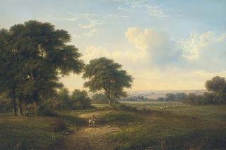 Walter Heath Williams - Figures On A Beaten Track, With A Shepherd And Flock Beyond