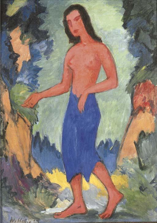 Walter Helbig - Stehender Akt in Landschaft, 1923