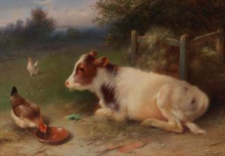 Walter Hunt - Calf and chickens