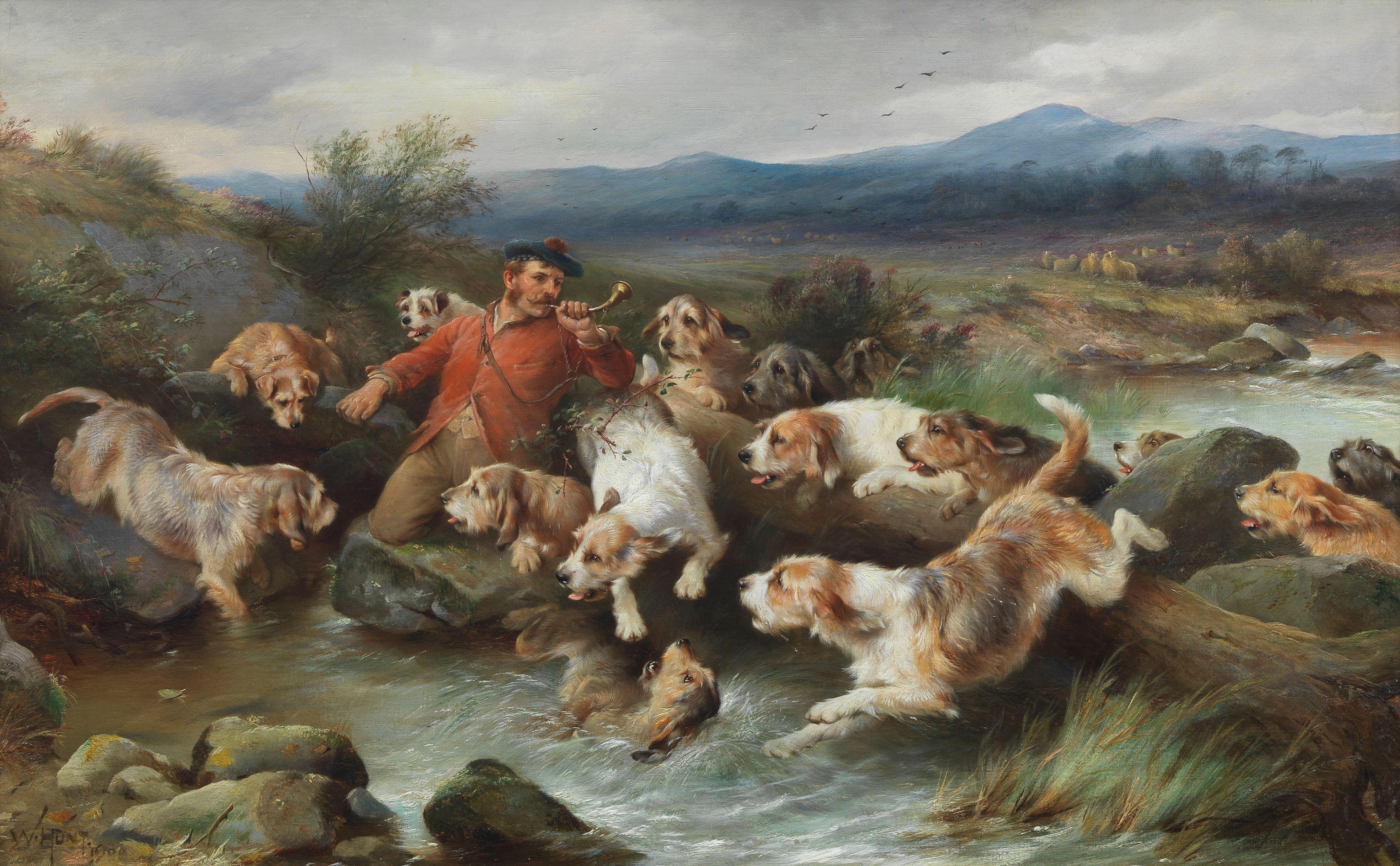 Walter Hunt - \'The Find\' - Otterhounds on a hunt