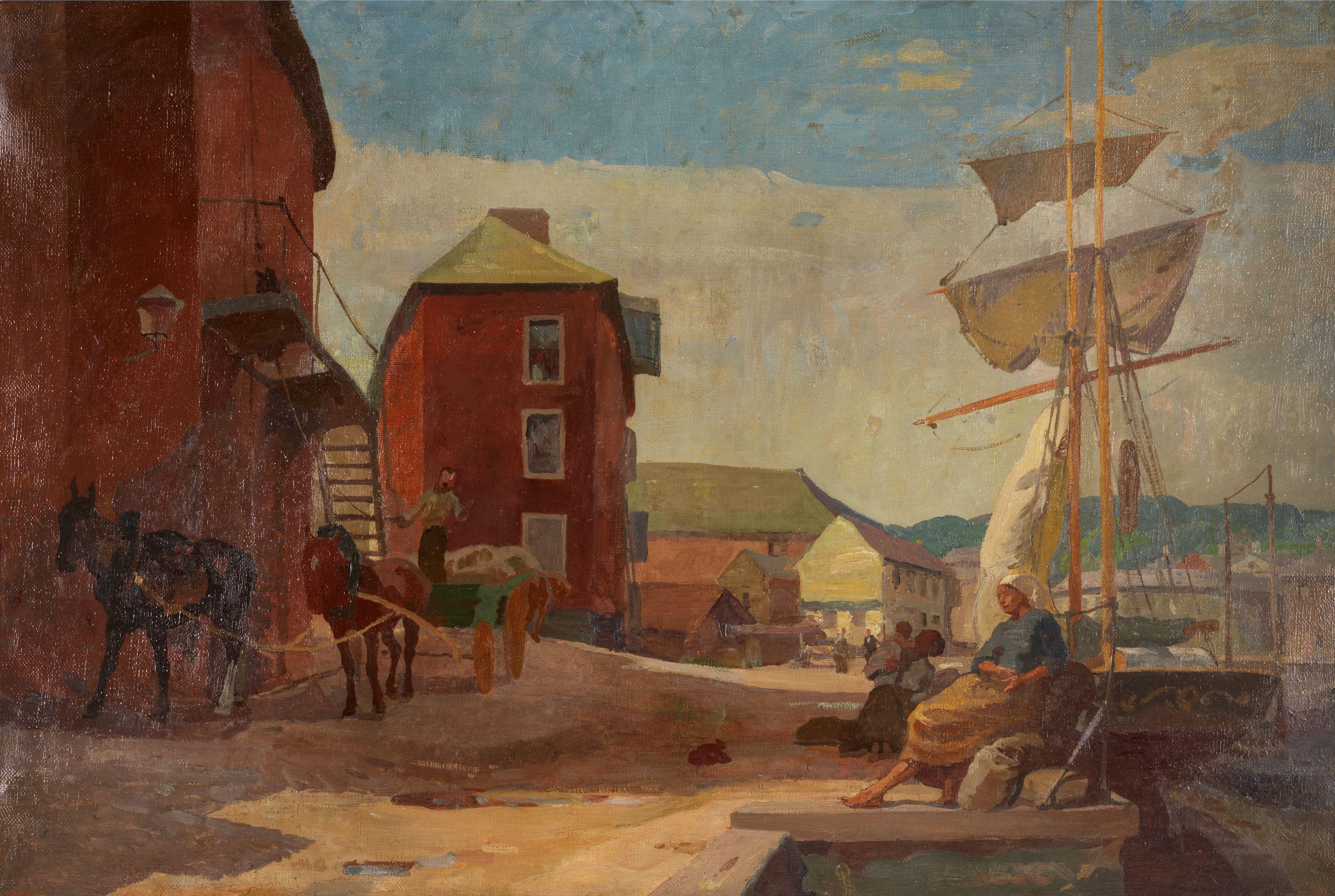 Walter John Bayes - A Harbour Scene with Fisherfolk