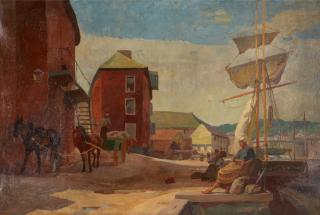 Walter John Bayes - A Harbour Scene with Fisherfolk