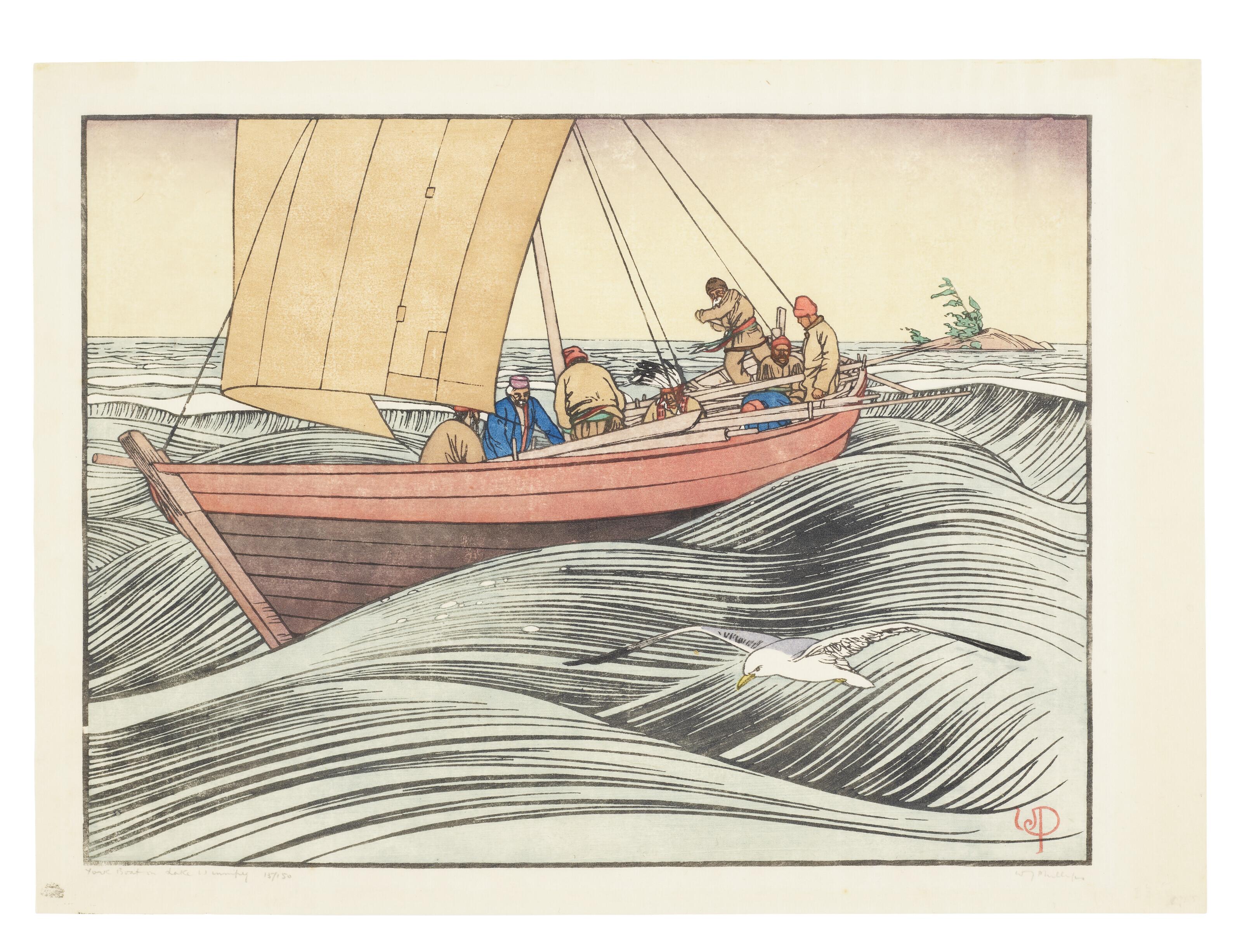 Walter Joseph Phillips - York Boat On Lake Winnipeg