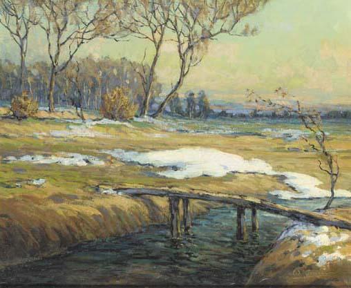 Walter Koeniger - A landscape with a stream, late winter