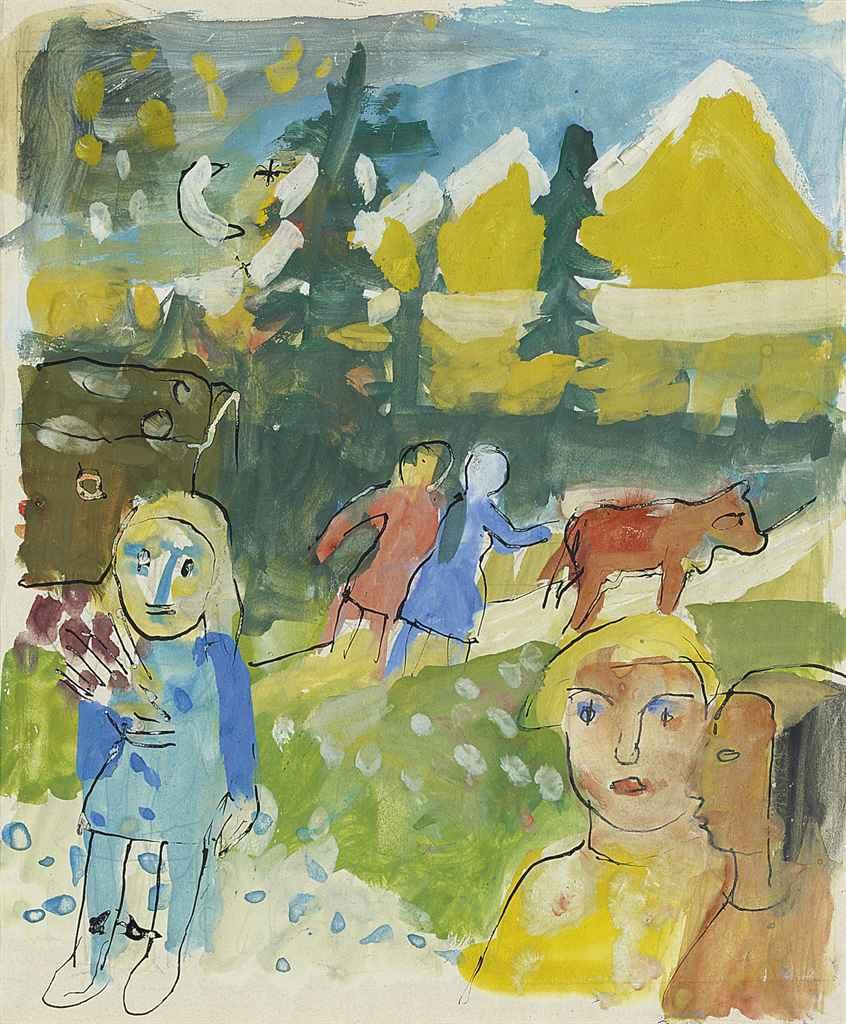 Walter Kurt Wiemken - Studie zu \'Alles blüht\', 1929 verso: Skizze zu Mädchenkopf