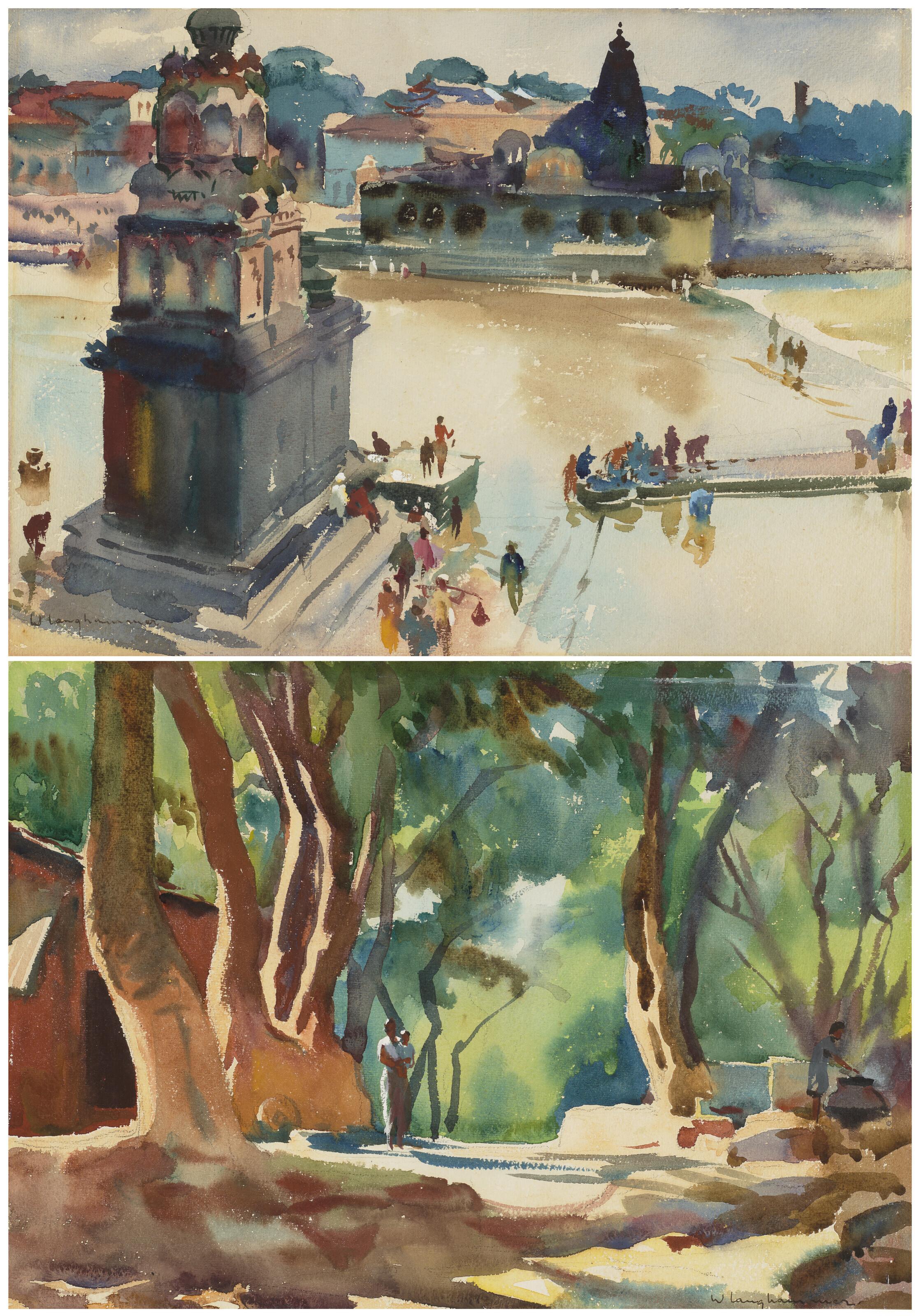 Walter Langhammer - Untitled (Hut in Forest); Untitled (Riverside Temples)