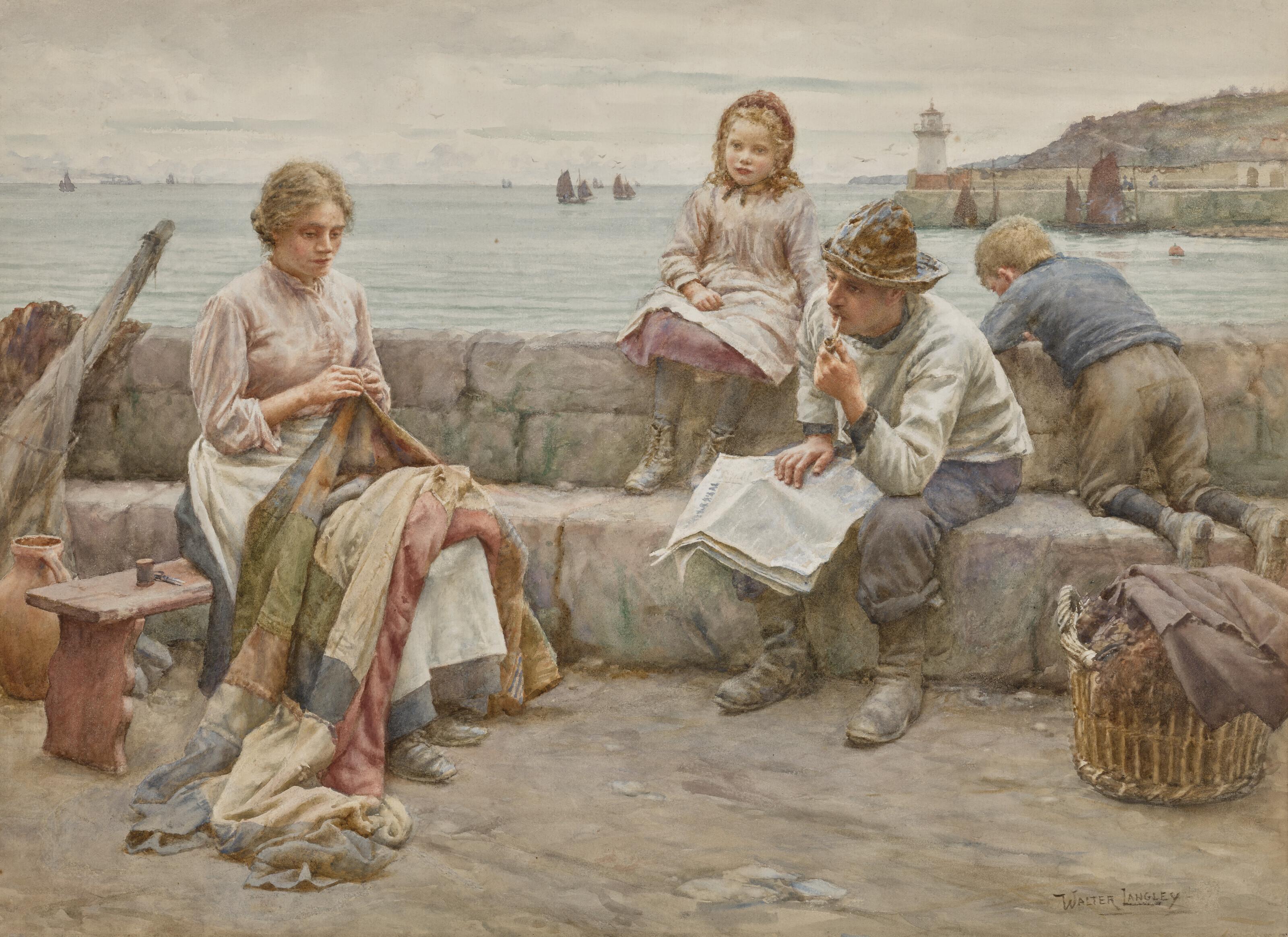 Walter Langley, R.I. - In a Cornish Fishing Village