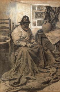 Walter Langley - Mending The Sails