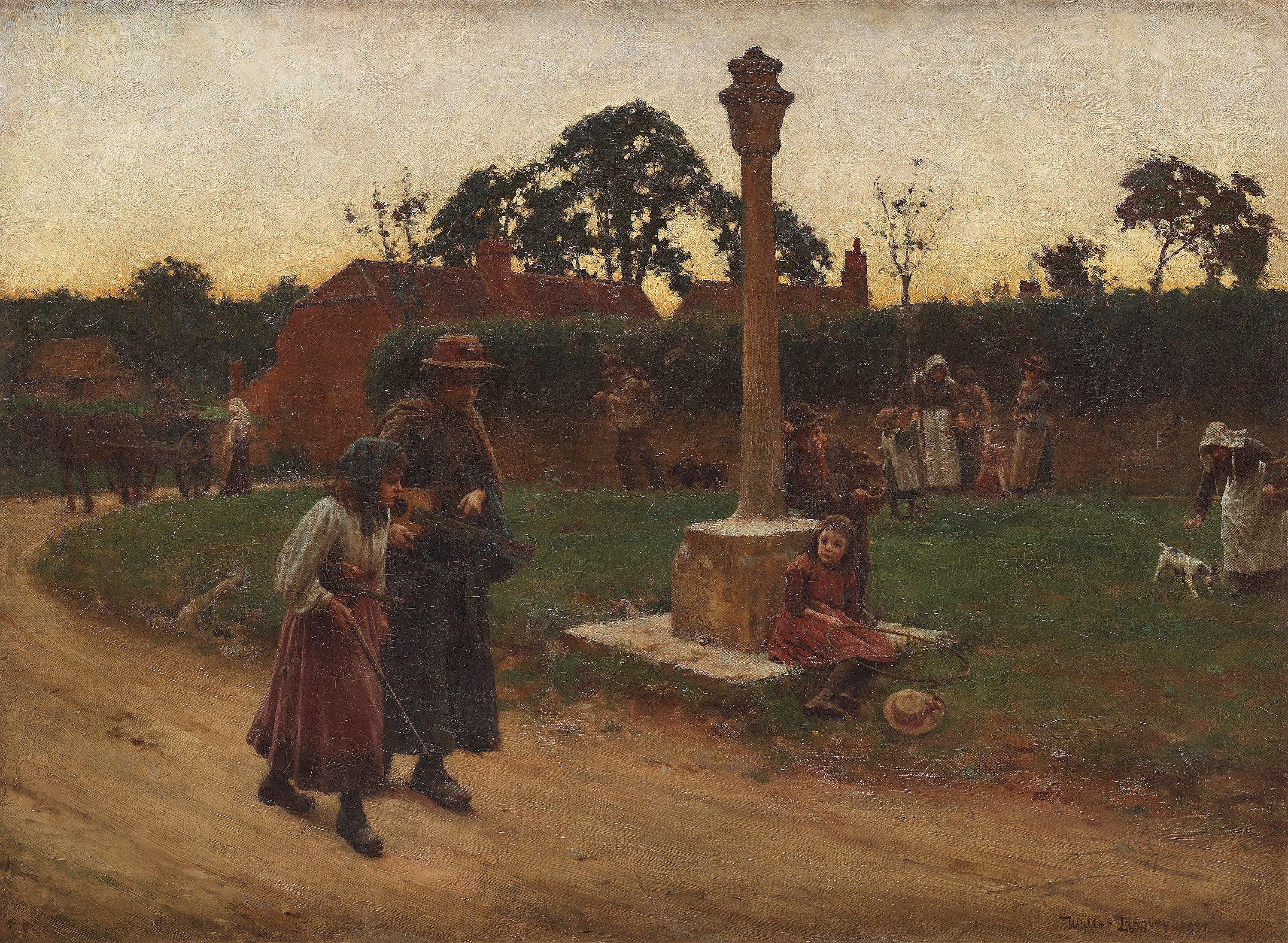 Walter Langley - Village road with figures