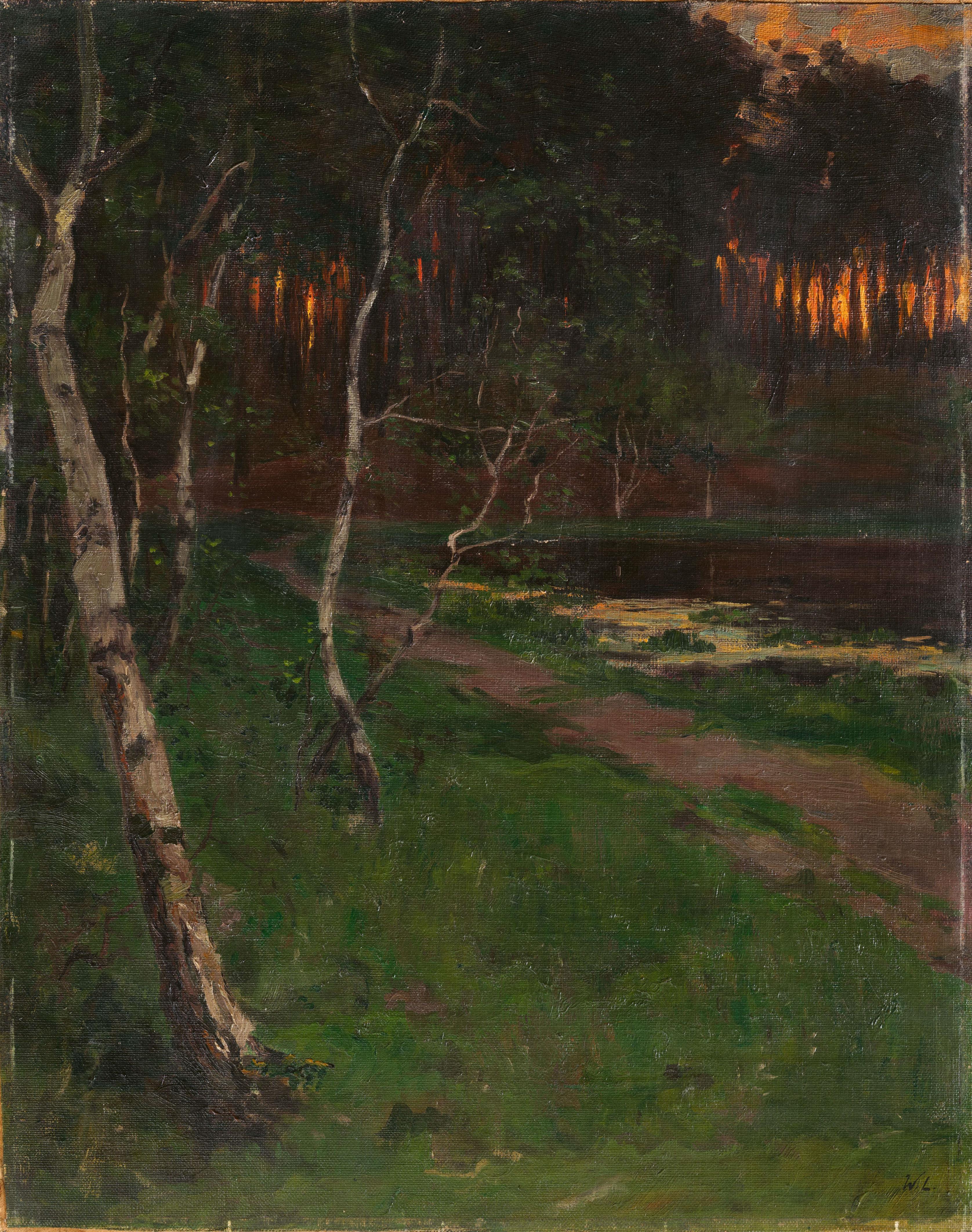 Walter Leistikow - Birken am Seeufer bei untergehender Sonne