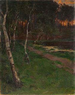 Walter Leistikow - Birken am Seeufer bei untergehender Sonne