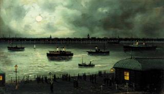 Walter Linsley Meegan - Shipping on a moonlit river