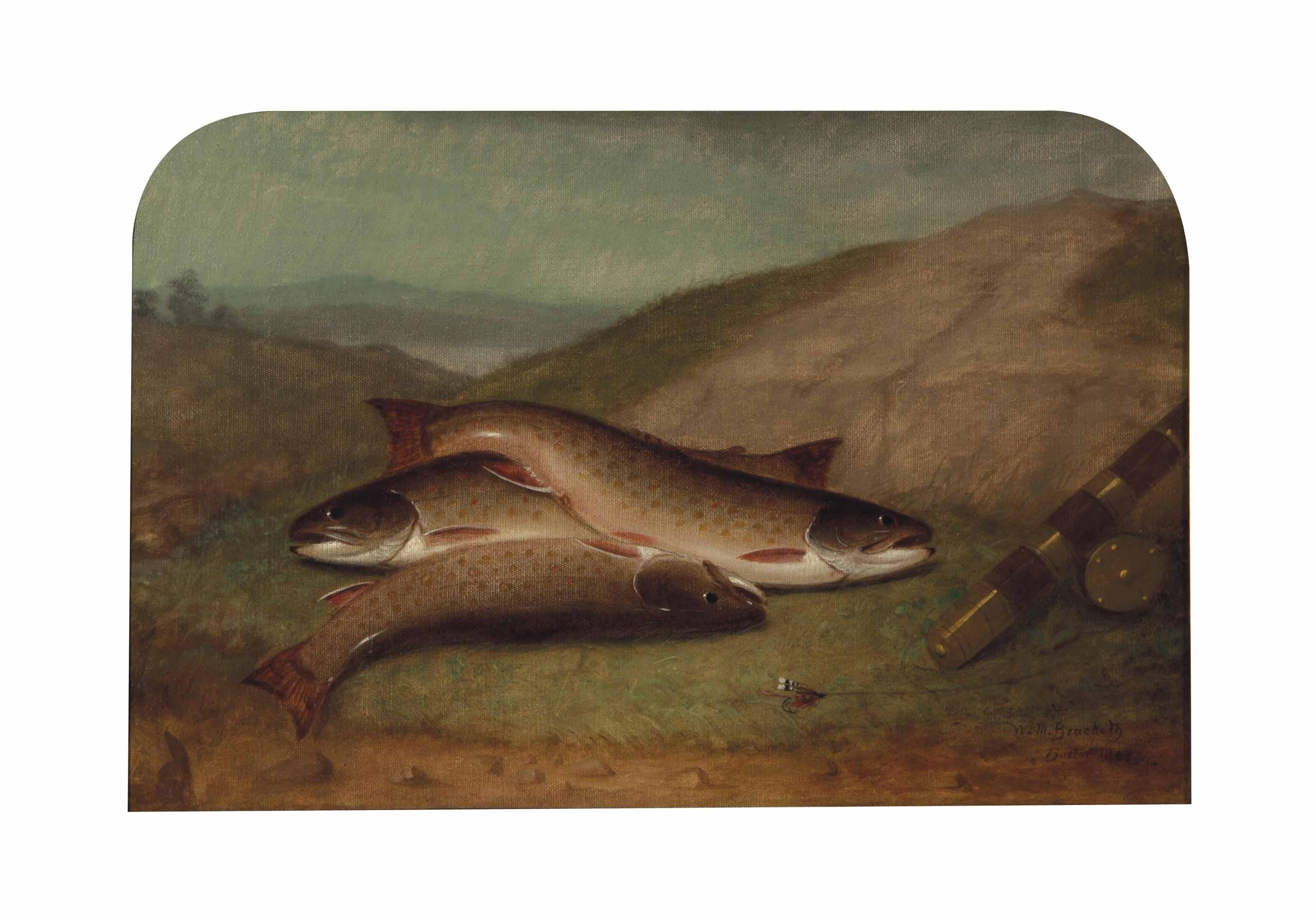 Walter M. Brackett - Catch Of The Day, Trout On A Riverbank