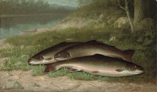 Walter M. Brackett - Trout on a River Bank