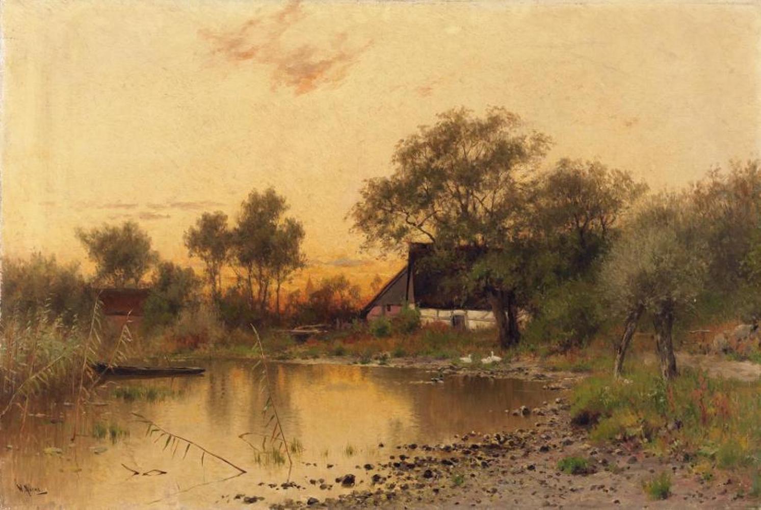 Walter Moras - Bauernkaten am Wasser. Abendstimmung