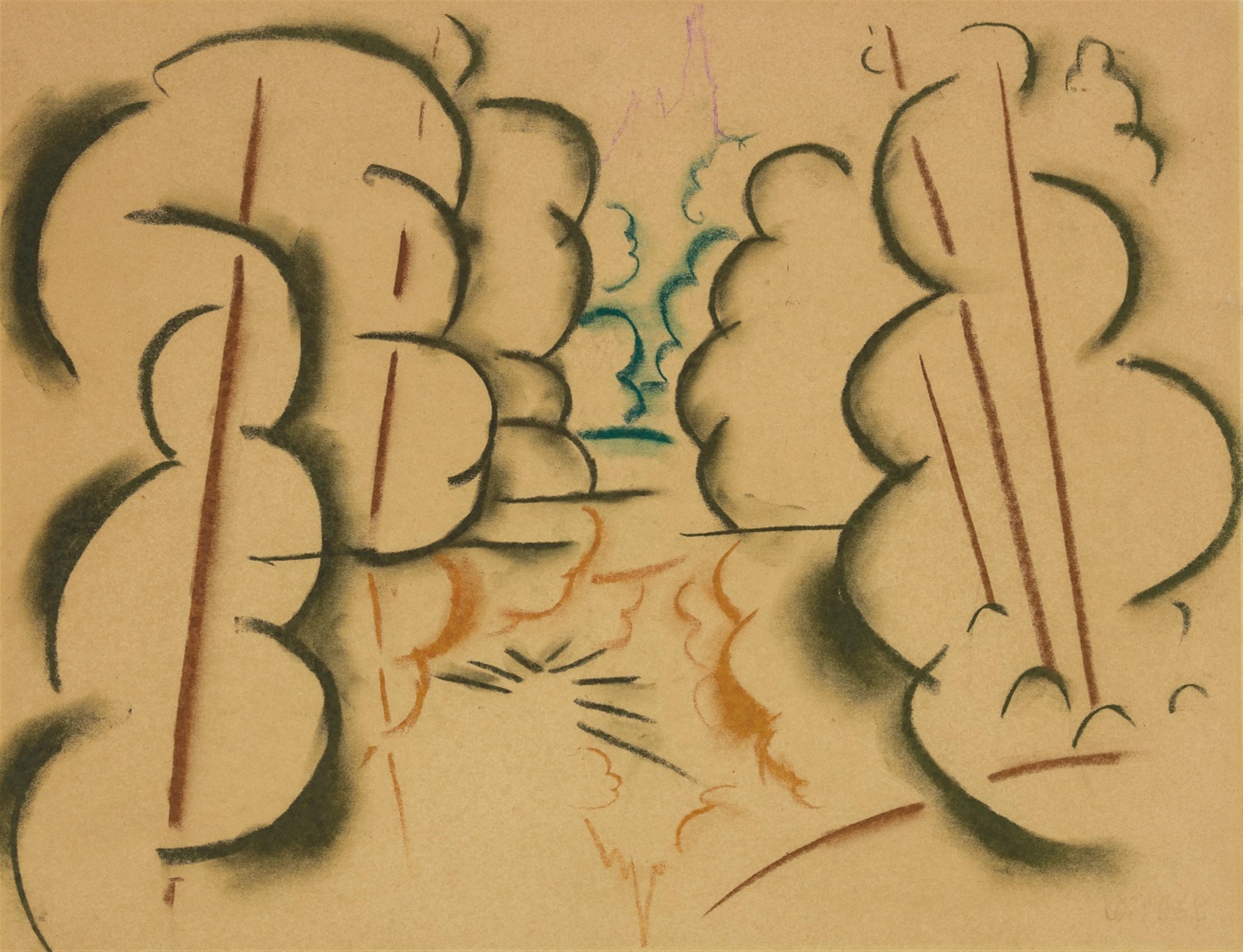 Walter Ophey - Landschaft mit untergehender Sonne. Baumgruppe