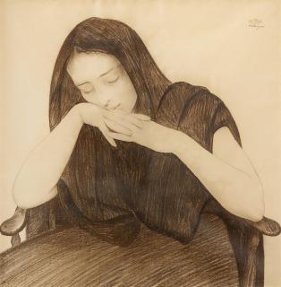 Walter Sauer - Sinnende oder schlafende Frau auf einem Stuhl