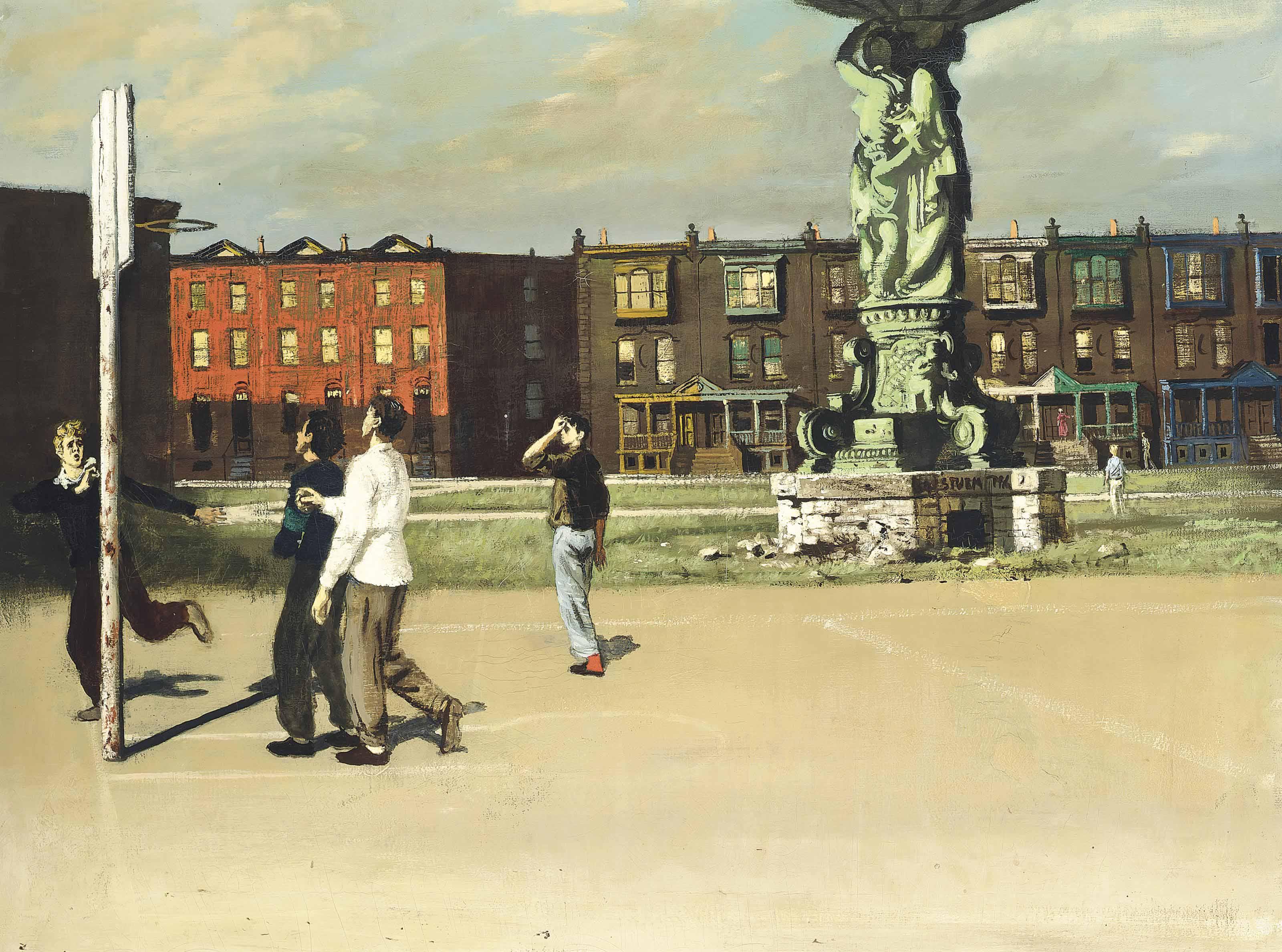 Walter Stuempfig - Boys Playing in a Square, Philadelphia