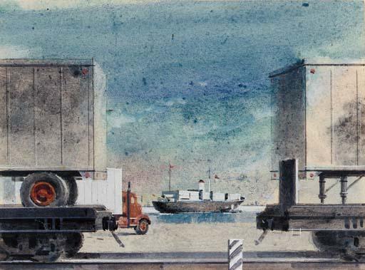 Walter Tandy Murch - Truck, Trains and Ship; Traffic Light and Truck; Still Life with Flour Sacks:  Three works