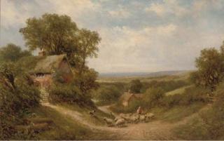 Walter Wallor Caffyn - A Drover And His Flock On A Surrey Lane